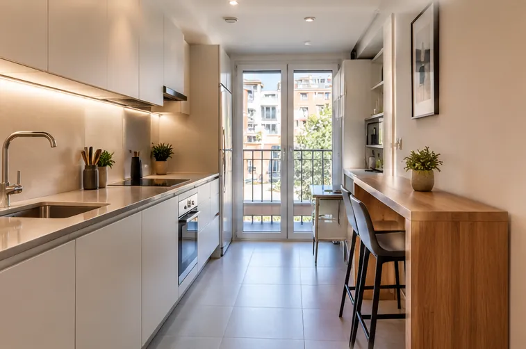 Cocina moderna con salida a balcón